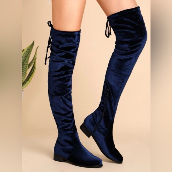 Charles David | Over-the-Knee Blue Velvet Boots - Picture 1 of 7